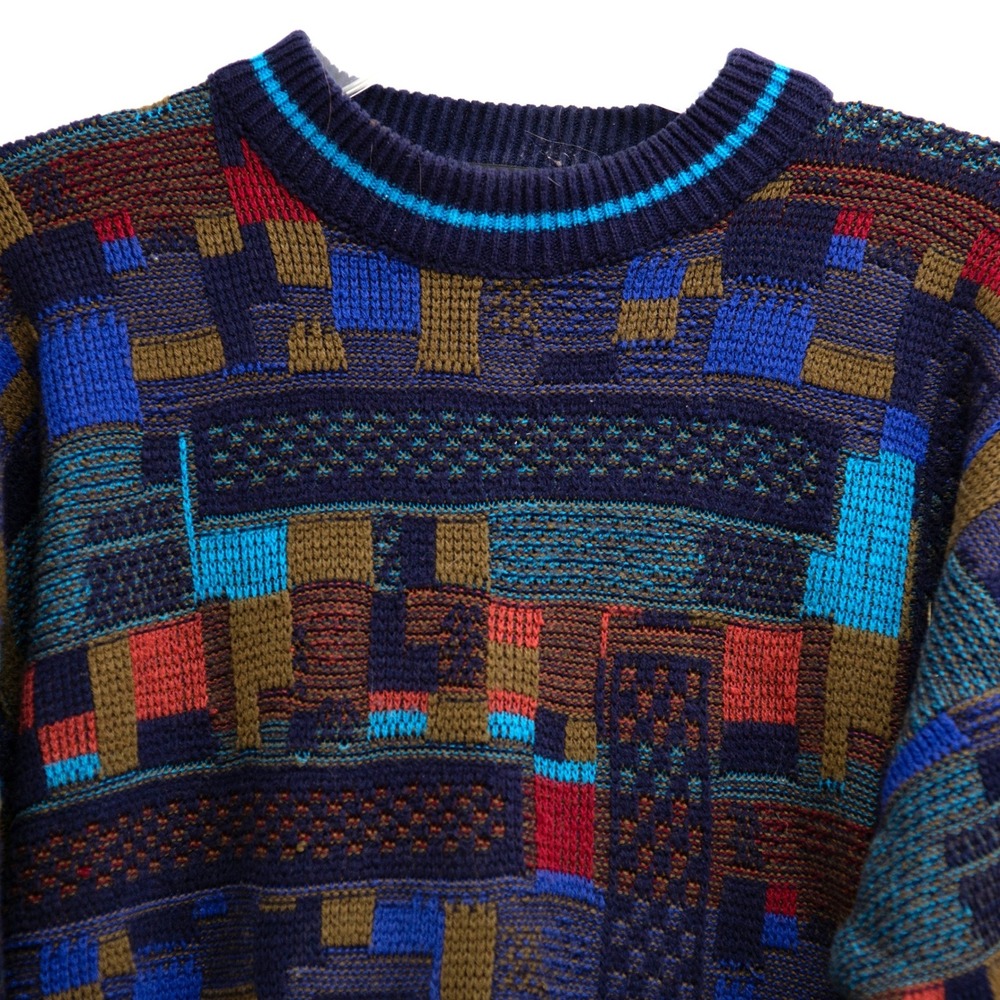 VTG 90s Mens Coogi Style Sweater Sz M Geometric Patchwork Textured Abstract Knit